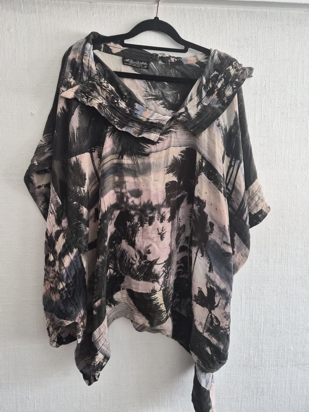 All Saints Palm-Print Dolman Tunic in Pink and Black